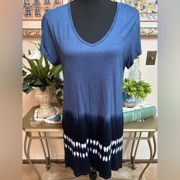 NORMATIC TRADER BLUE TIE DYE OMBRE BEACH RESORT POOL TUNIC/ MINI DRESS SZ L - Picture 1 of 8